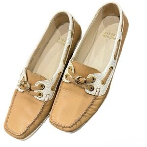 Stuart Weitzman Catamaran Boat Shoes Beige & White Leather Size 7.5